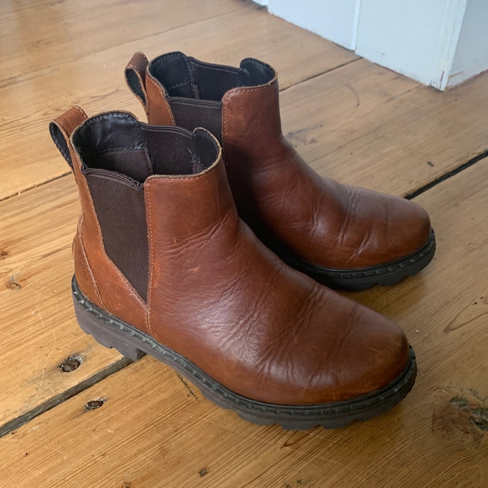 Sorel Lennox Chelsea Brown Leather Ankle Boots waterproof